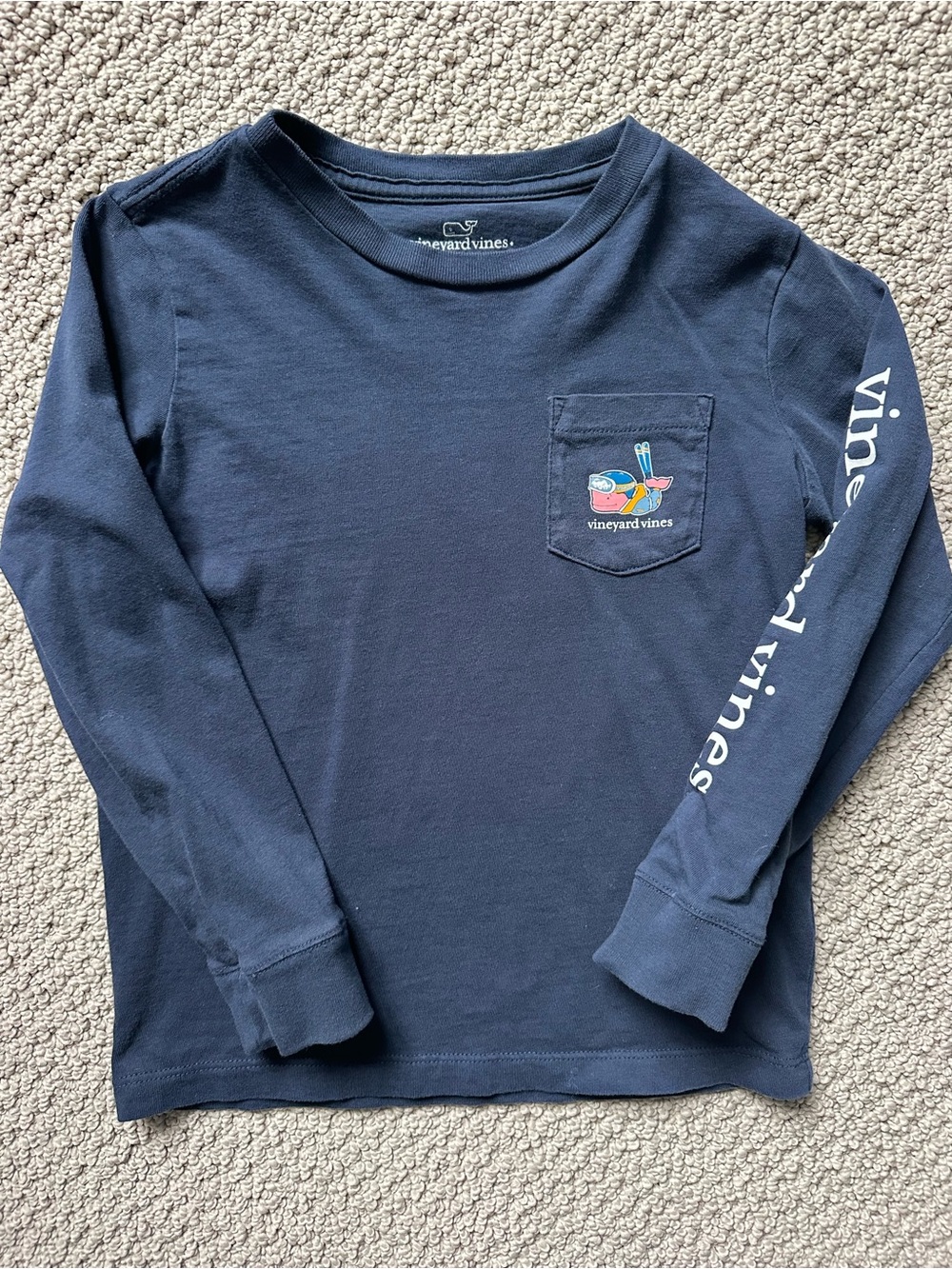 Vineyard Vines Kids Long-Sleeve Pocket Tee - Navy with Multicolor Whale